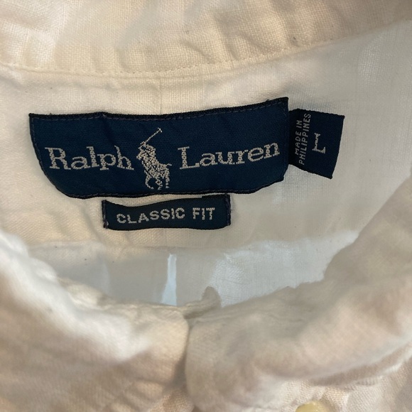 Ralph Lauren Shirt Mens L White 100% Linen Short Sleeve Classic Fit Button Up - Picture 4 of 6